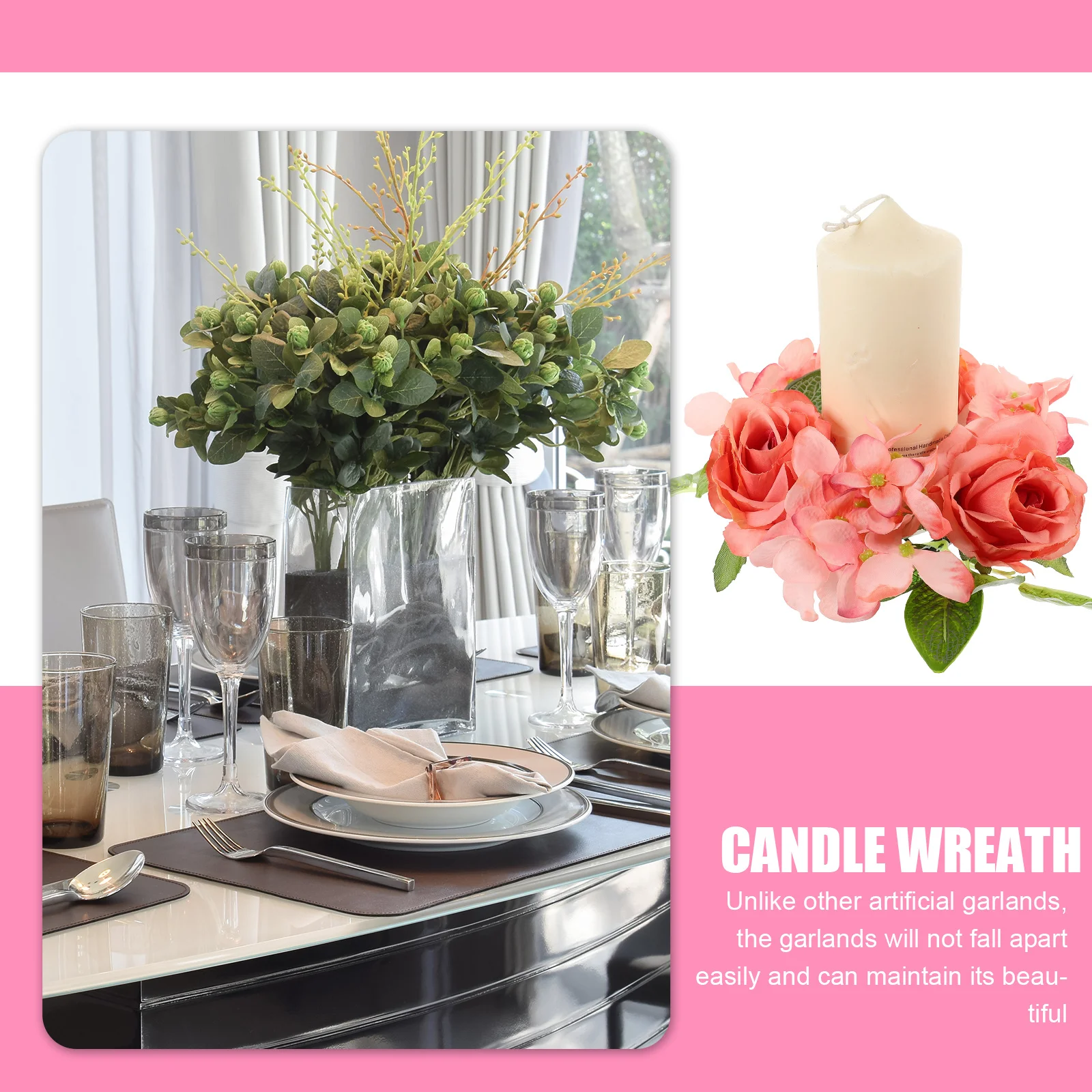 

Simulated Rose Hydrangea Wreath Decorative Floral Ring Table Centerpiece Wedding Party Artificial Flower Ring