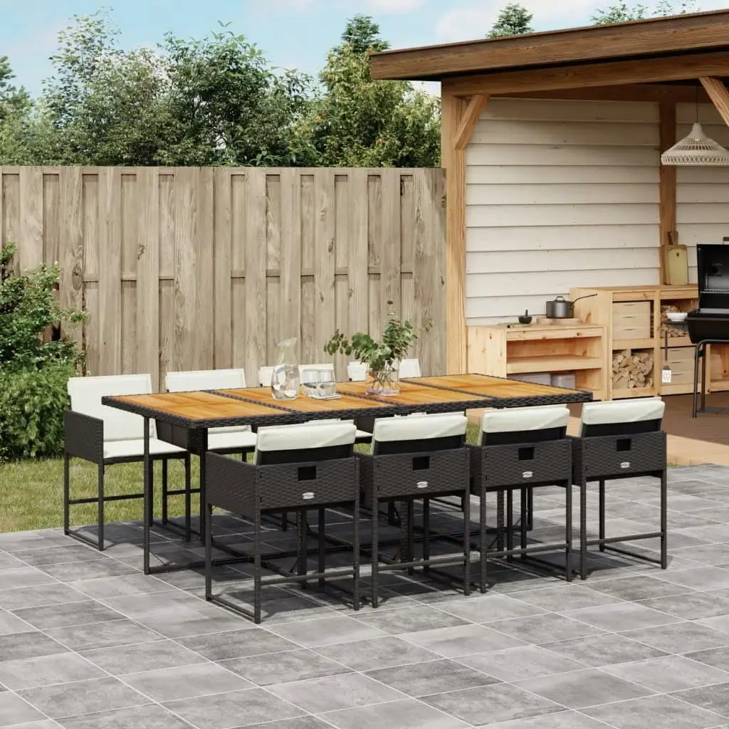 

Elegant Black and Brown Garden Dining Set with Cream White Cushions Outdoor Furniture for Patio and Backyard