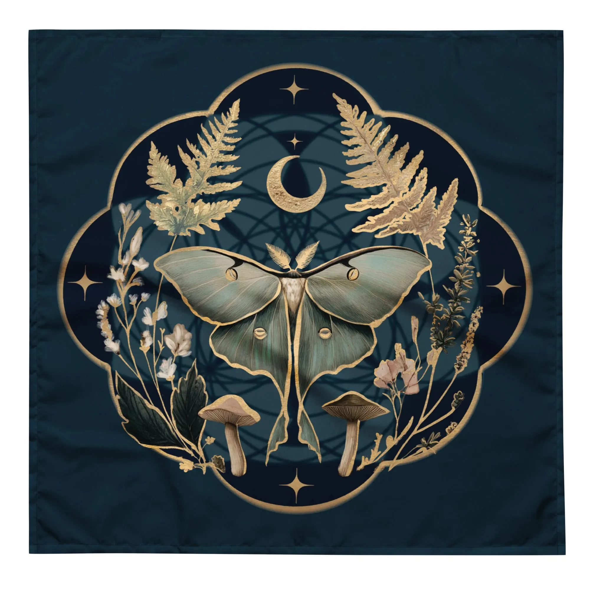 50/75/110/137cm Lunar Moth Altar Tablecloth Teal Gold Tarot Reading Crystal Grid Waterproof Polyester Tarot Mat