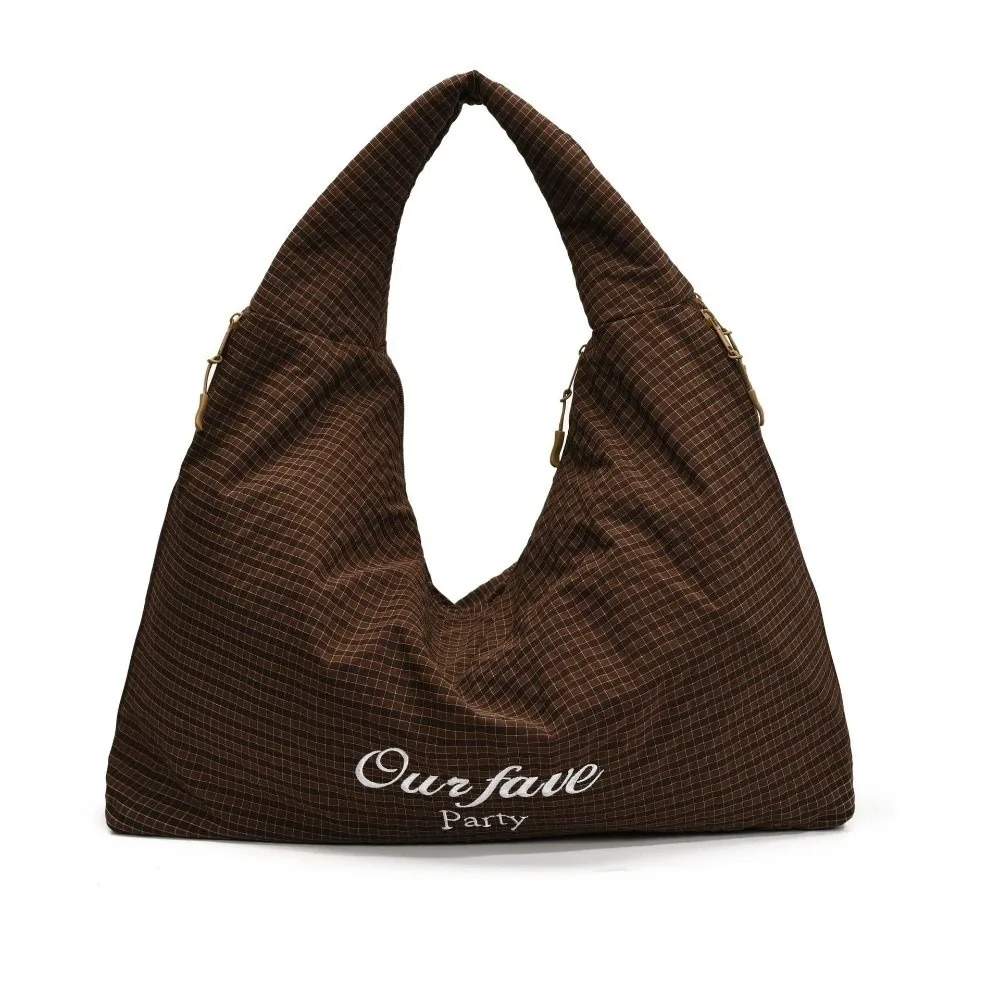 

Трендовая японская клетчатая сумка через плечо с буквенным принтом, универсальная большая сумка-тоут, повседневная женская сумка большой вместимости для девочек