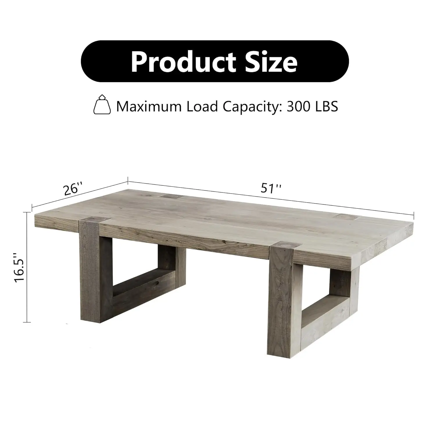 Solid Wood Coffee Table Rustic Natural Grain Top Sled Base Storage Reception Living Room, Customized