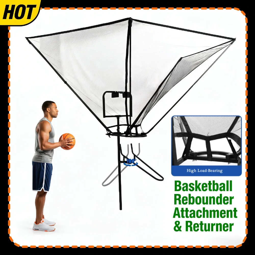 180° Rotating Chute Basketball Rebounder Returner 5-Minute Quick Install Adjustable Clamp Fits 18" Rim Training Net for Court In