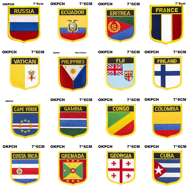 Shield Shape Flag Patches Guyana Kazakhstan Haiti South Korea Turkey  Netherlands Honduras Kiribati Djibouti Kyrgyzstan