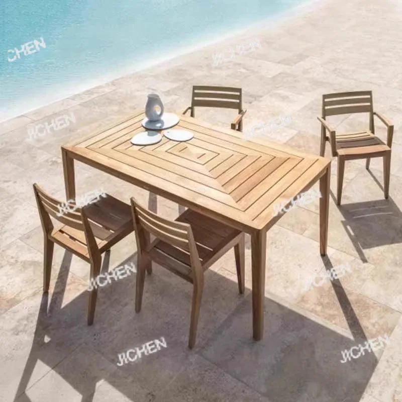 Mesas e cadeiras de teca ao ar livre pátio lazer ao ar livre villa jardim varanda ao ar livre combinação à prova dwaterproof água e protetor solar