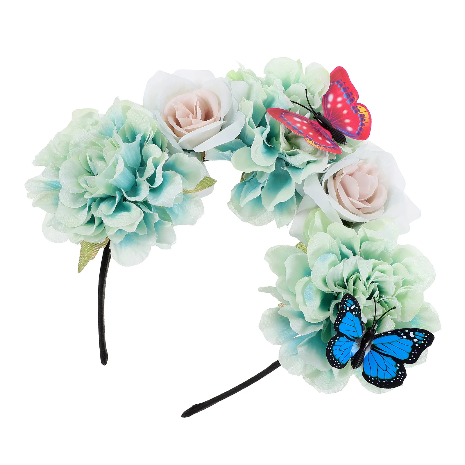 عصابة رأس على شكل فراشة مع ورود مقلدة، رباط شعر مزخرف بالزهور، نسيج ناعم ومريح، مظهر أنيق لحفلات الزفاف وحفلات الشاي