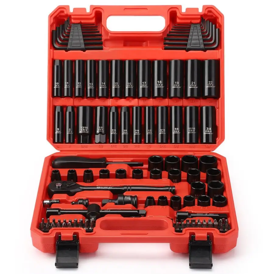 

Набор инструментов 111 предметов, метрический 8-15 мм и дюймовый (SAE) 5-163-4, набор глубоких и неглубоких торцевых головок из CRV с быстросъемной трещоткой, адаптер для привода.