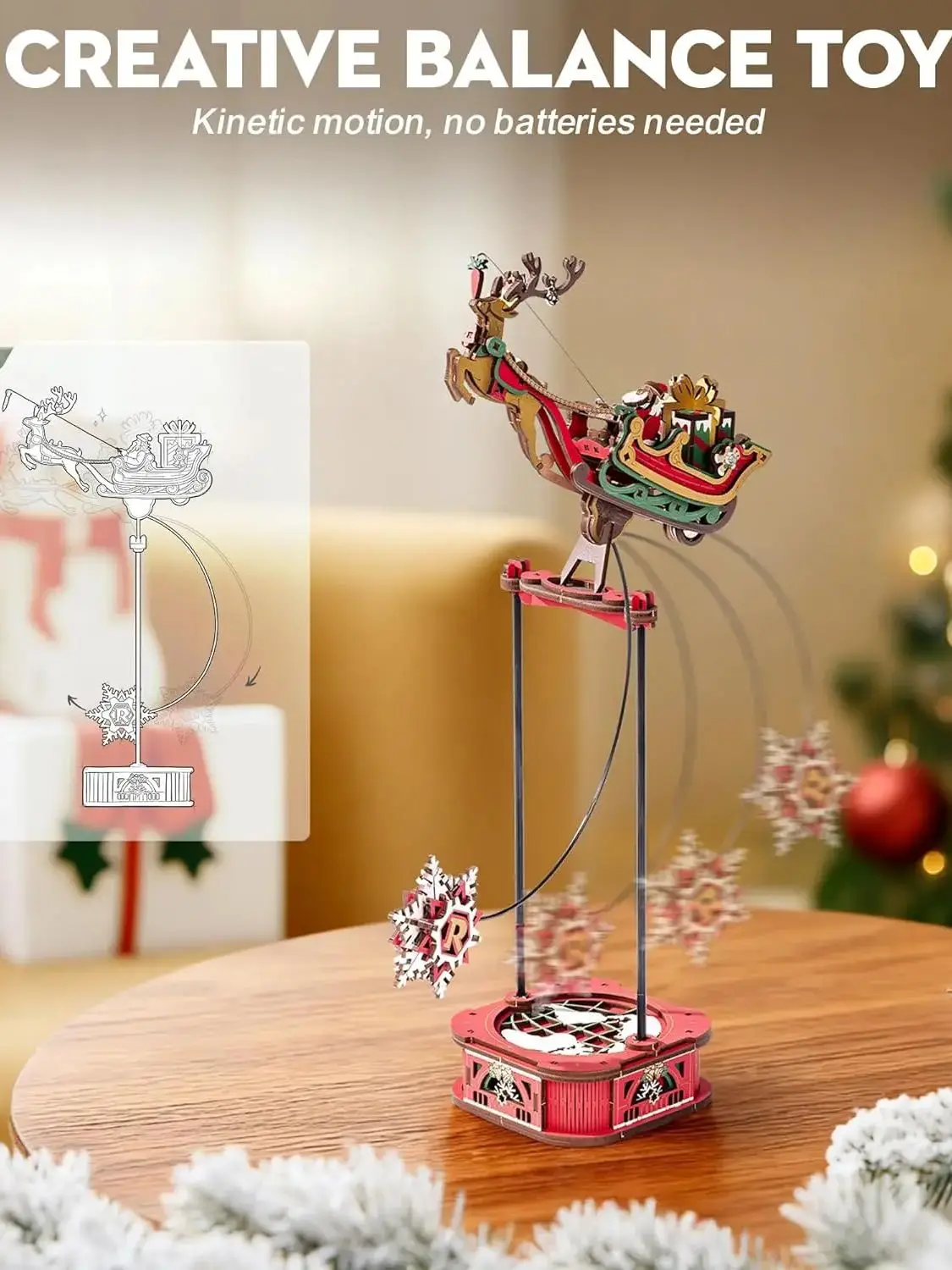 Robotime Rokr Gravity Swing Modellbausatz 3D Holzpuzzle-Set Weihnachtsmann auf Schlitten Set Meeresfischer-Set Beste Geschenke für Erwachsene T