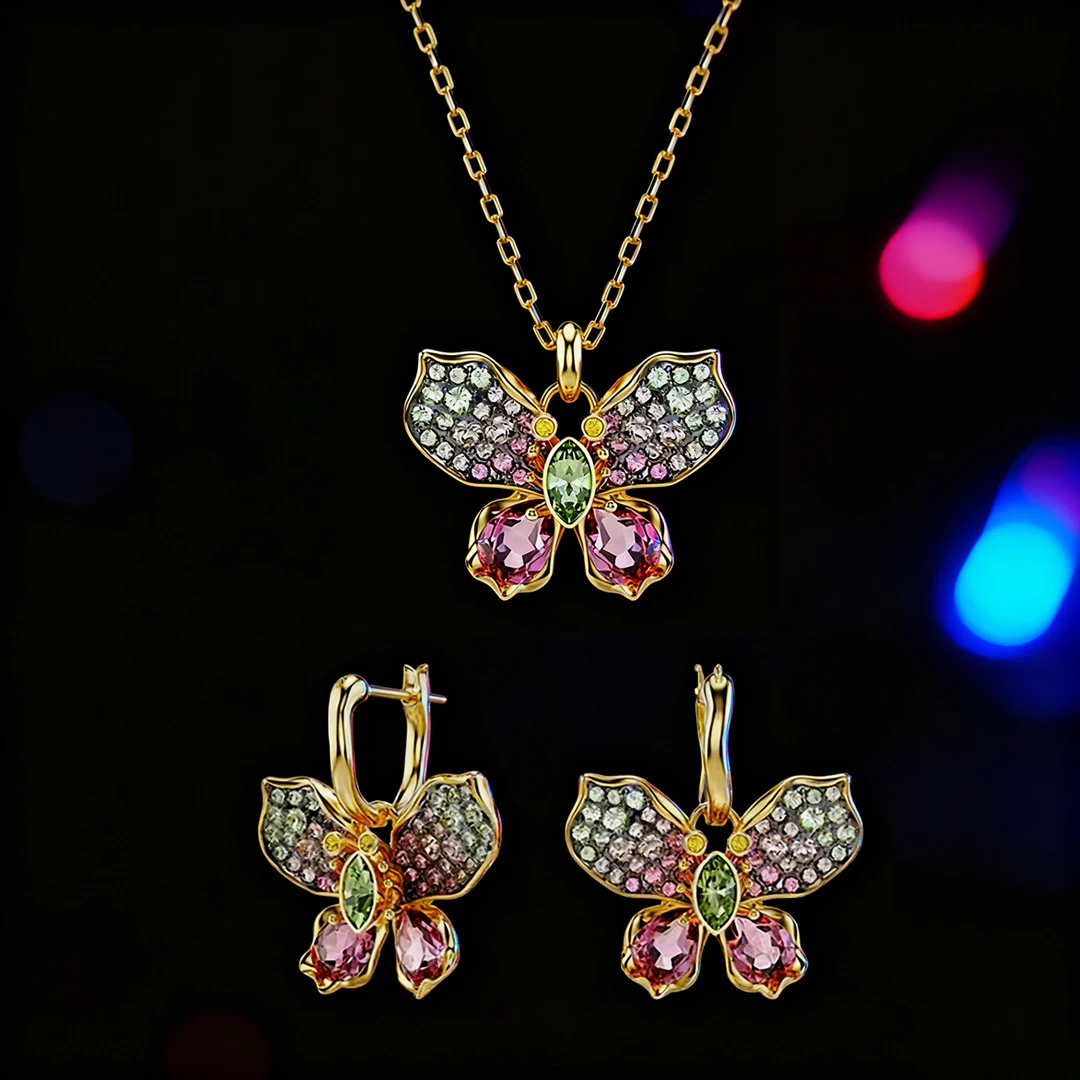 

Luxurious And Simple Women's Jewelry Butterfly Necklace Earrings Inlaid With Zircon Fashion Christmas Gift Party