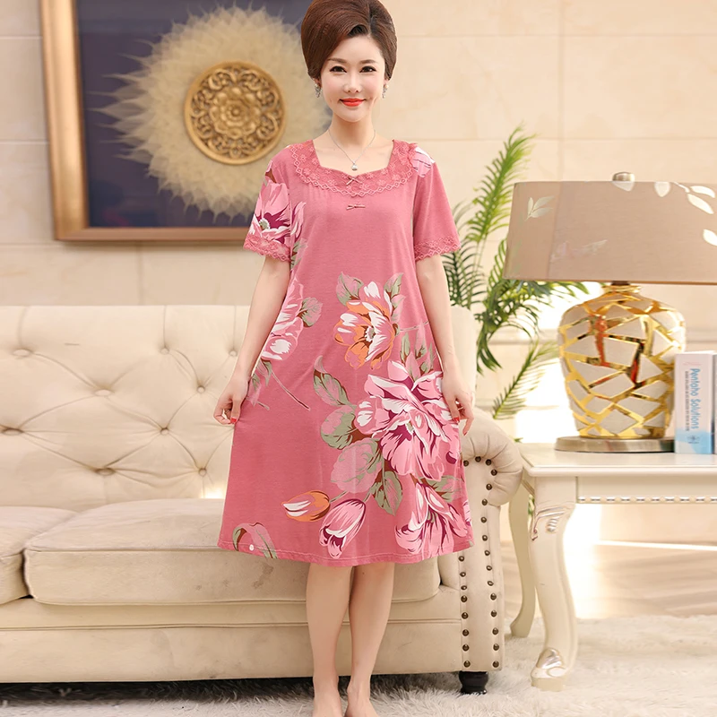 Elegant Floral ผู้หญิง Modal Cotton Nightgowns ชุดนอนฤดูร้อนชุดนอน Nightdress สบายเสื้อผ้าในร่ม