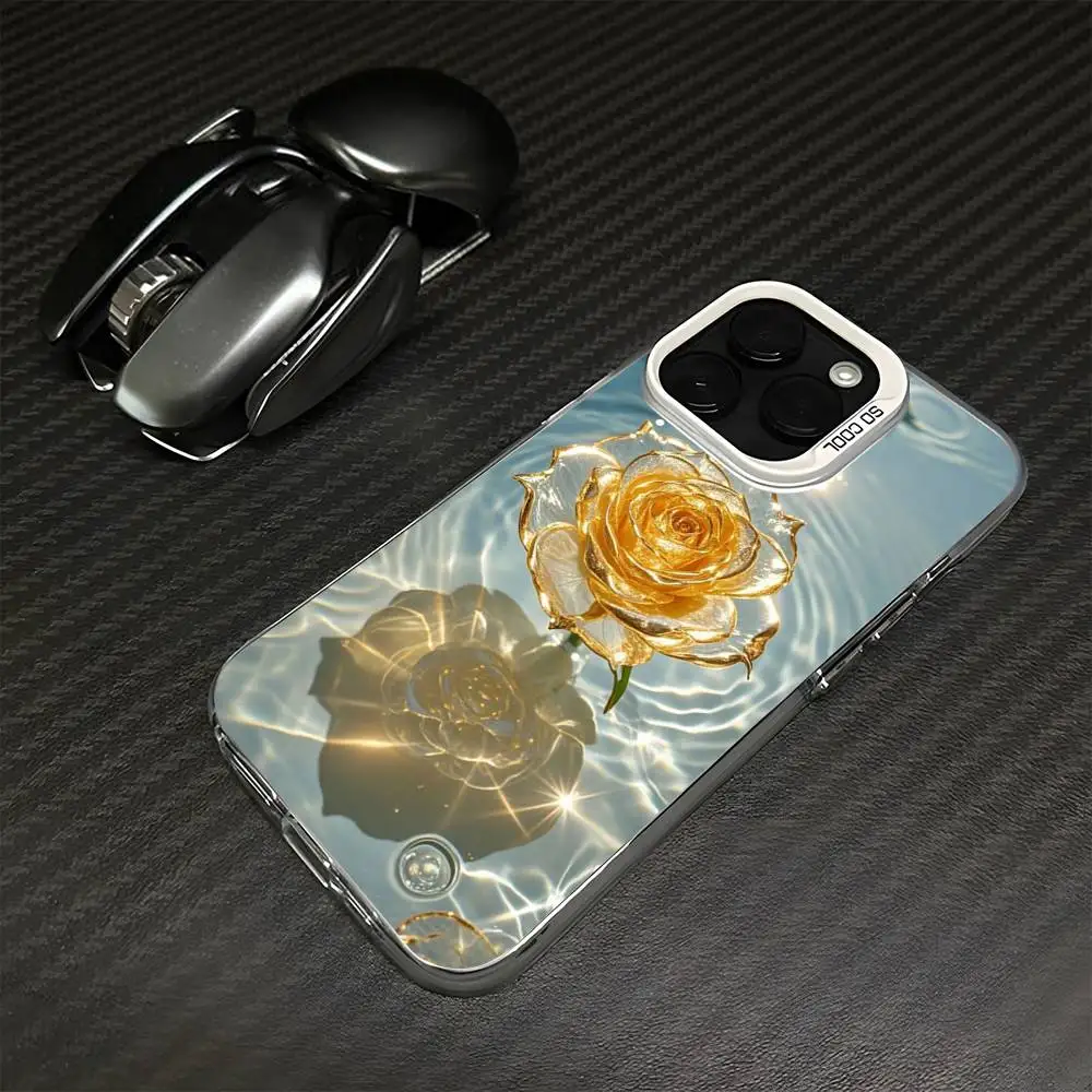 حافظة هاتف جميلة فاخرة باللون الذهبي الوردي لهواتف iPhone 16,15,14,13,12,11,Mini,Pro,MAX غطاء أبيض غير لامع مقاوم للصدمات
