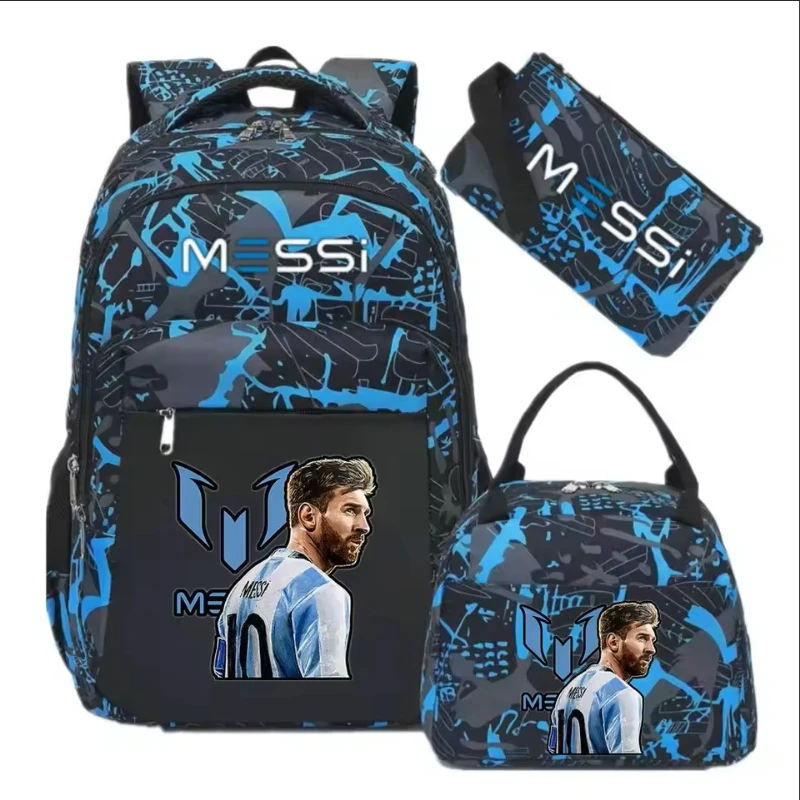 

3pcs Sports Messi Camouflage Backpacks With Lunch Bag Burden Alleviation Girls Boys School Bags Capacity Laptop Outdoor Mochilas