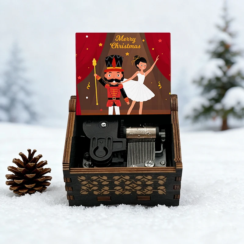 Wooden The Nutcracker Music Box, Famous Ballet Drama Song, Merry Christmas Gift for Friends Family, Home Party Decoration