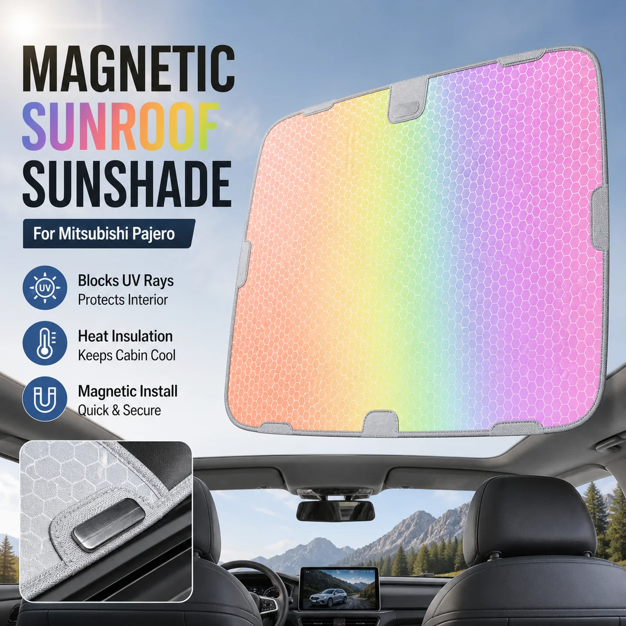 Silicone Honeycomb Colorful Magnetic Sunroof Sunshade UV Heat Insulation For Mitsubishi Pajero Car Interior Accessory