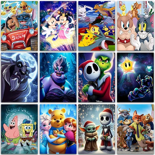 다이아몬드 페인팅 디즈니 릴로 및 스티치 포켓몬 슈퍼 마리오 피카츄 홈 장식, 풀 스퀘어 및 라운드 모자이크 자수 크로스 스티치 