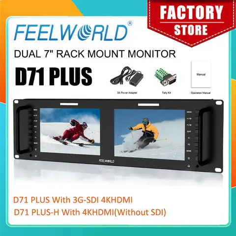 FEELWORLD D71 PLUS 듀얼 7 인치 랙 마운트 모니터, 1920x1200 풀 HD 3RU 방송, SDI HDMI AV GPIO 파형 LUTIPS