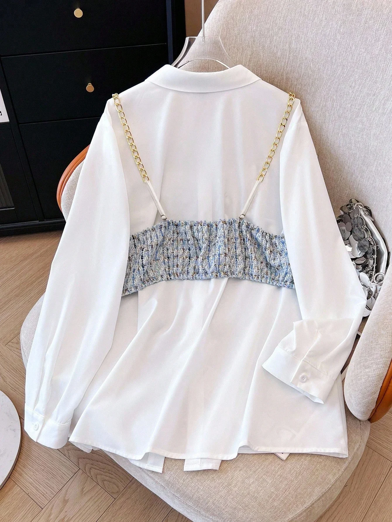 

Women 2pcs Set Long Sleeve Casual Shirt And Camisole Top Fall