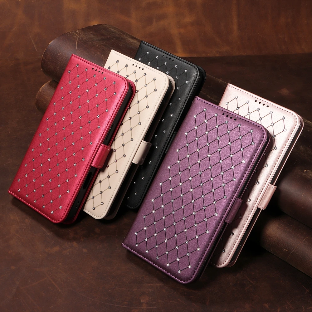 Luxury Artificial Diamond Leather Wallet Case for Samsung Galaxy S26 S25 S24 S21 S20 FE S23 S22 Ultra Edge Plus Phone Book Cover