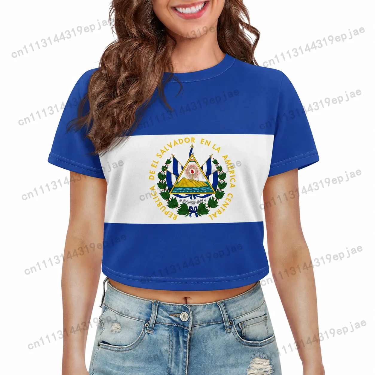 El Salvador Egypt National Flag Eagle Print Crop Tops Women Short Sleeve O-neck Casual Streetwear Y2K Green Summer T-shirt
