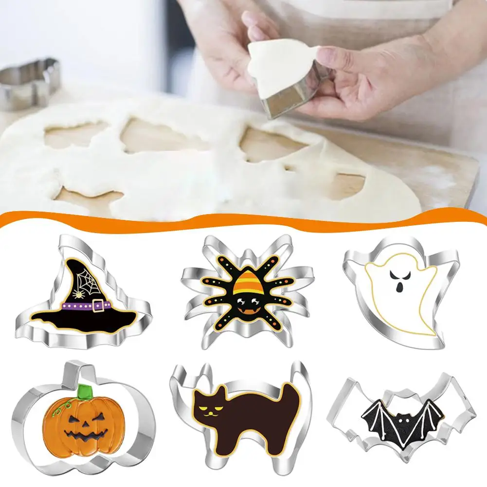 

6Pcs Halloween Cookie Molds Stainless Steel Cartoon DIY Molds Biscuit Kitchen Shape Bat Baking Molds Baking Ghost Pumpkin Z1R2