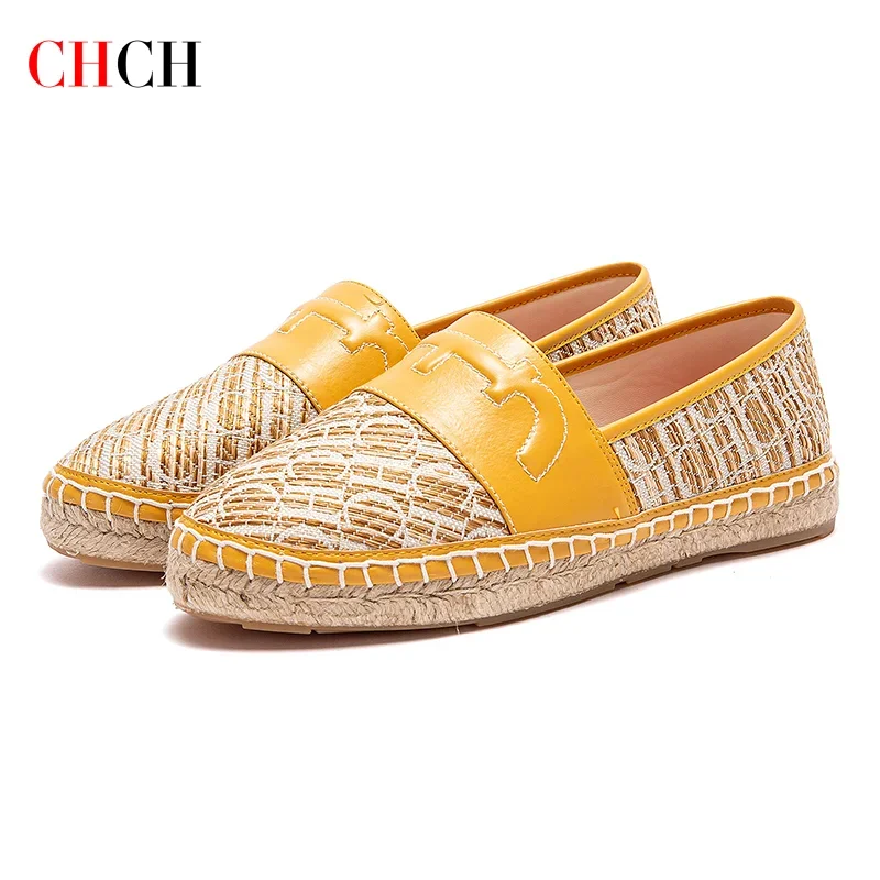 Women's Beach Shoes CHCH Women's Flat Shoes New Handmade Hemp Bottom Anti slip