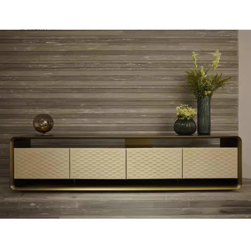 Italian light luxury high-end TV cabinet modern simple villa luxury audio-visual cabinet Italian minimalist relief floor cabinet