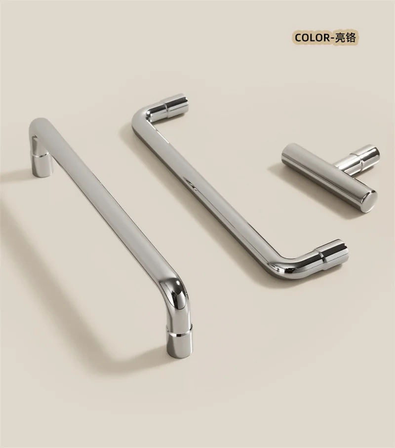 Modern Bright Chorme Cabinet Pulls French Solid Drawer Knobs Long Pulls Furniture Handles for Home Wardrobe Cupboard Decor