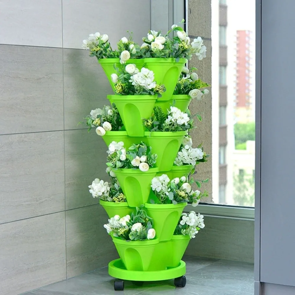 New 3/4 Petal Stackable Flower Pot Plastic Space Saving Vertical Pot Planting Container Garden