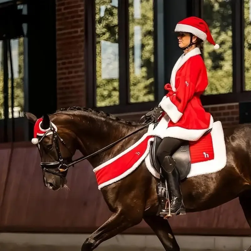 Santa Hat for Horse Equestrian Christmas  Horse Fly Ear Bonnet for Christmas Parade Horse Costume Holiday One Ear Slip On