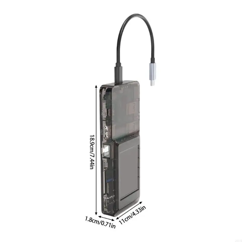 20CB Advanced USB C Hubs 8 в 1 адаптер с интерфейсами с ЖК -экраном 4K UHD Выход 100 Вт быстро зарядный гигабит Ethernet Fast