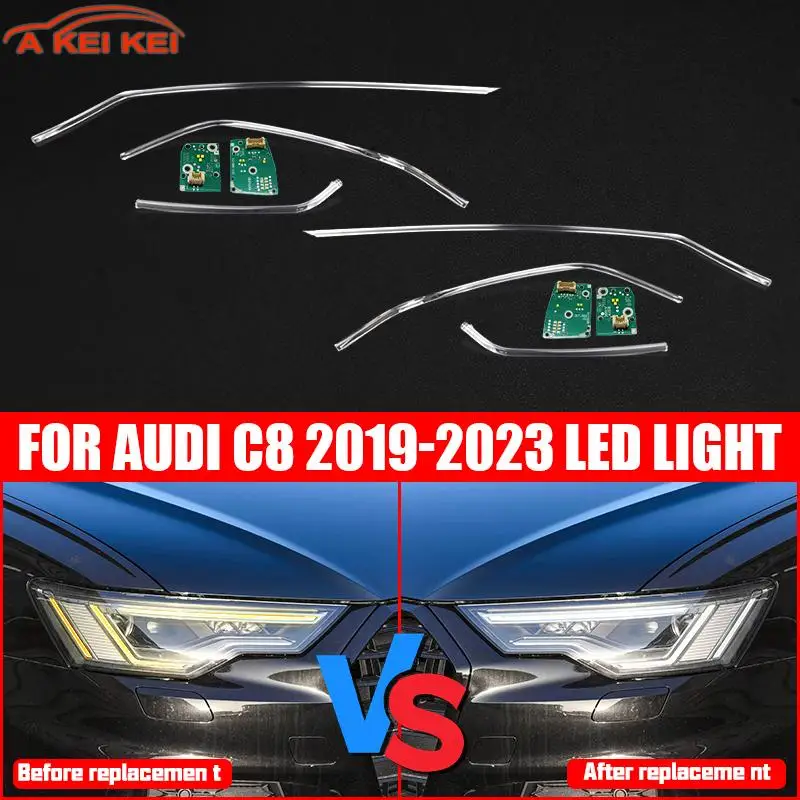 For AUDI A6 C8 2019-2023 LED Light White Car Headlight DRL CHIP Light Guide Strip Angel Eye headlight Light Tube Ballast Module