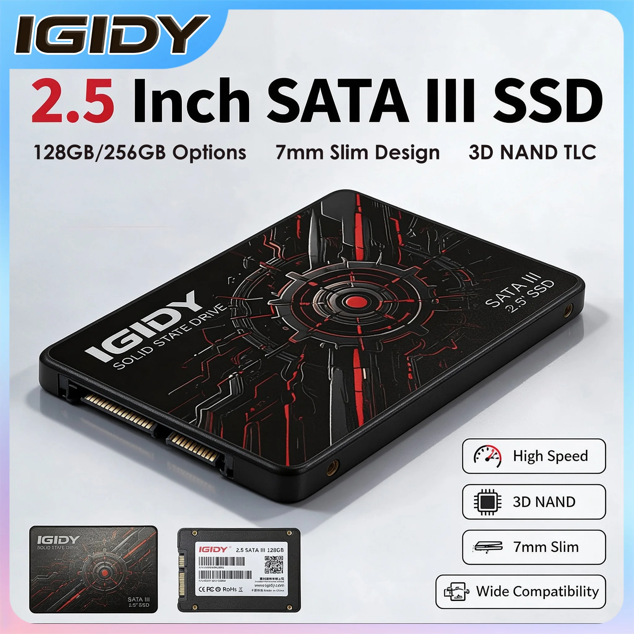 2.5" SATA3 SSD 128GB 256GB 7mm Slim 3D NAND TLC Internal Solid State Drive for Laptop Desktop Mini PC All-in-One
