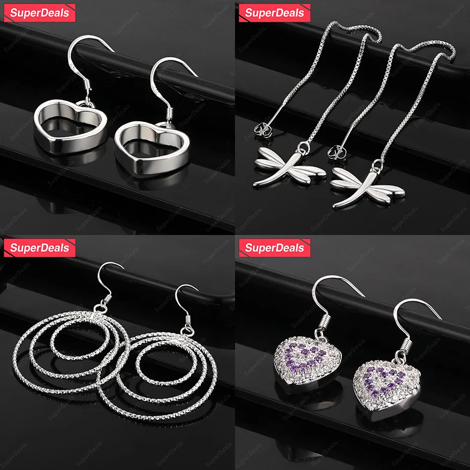 

SuperDeals 925 Sterling Silver Love Heart Drop Earrings Luxury Zircon Women Cute Jewelry Romantic Wedding Party Holiday Gift