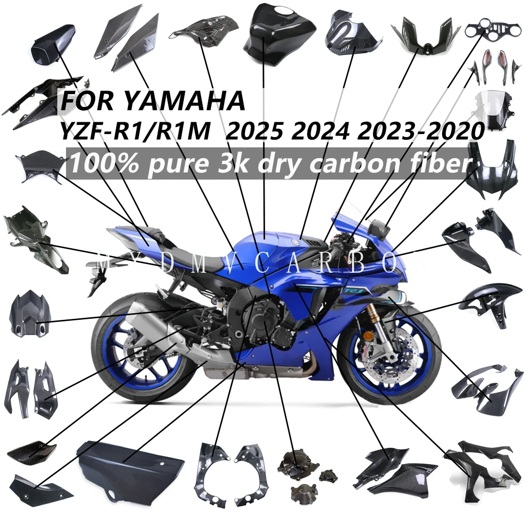 

Для мотоциклов YAMAHA YZF-R1 R1 R1M 2025 2024 2023 2022 2020: Комплект обтекателей из 3K карбонового волокна (крыло, крышка топливного бака, боковые панели)