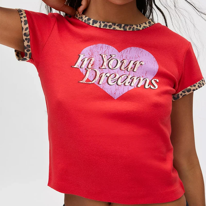 Gothic Short-sleeved Aesthetic Retro Y2k Style Clothes High Street Printed Baby T-shirts Slim 2000s Cut Tops Street Clothes