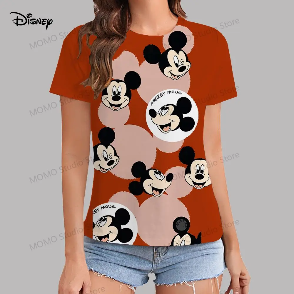 

XS-3XL Women's T-shirt Disney Mickey Mouse Summer Short Sleeve Street Wear Youthful Woman Clothes Tops Kawaii O Neck Y2k Tee Top