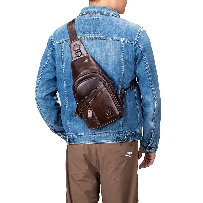SCHLATUM Premium Full-Grain Leather Chest Bag for Men – Multi-Purpose Crossbody Bag, Waterproof & Anti-Theft, Business & Casual