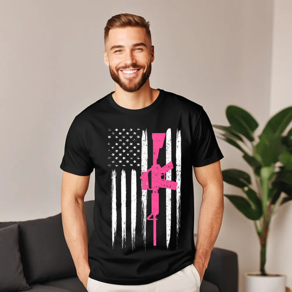 Tees AR 15 Rifle Pink American Tops Shirt Lovers Day Family Normal Short Sleeve Combed cotton Round Collar Mens Tshirts Normal