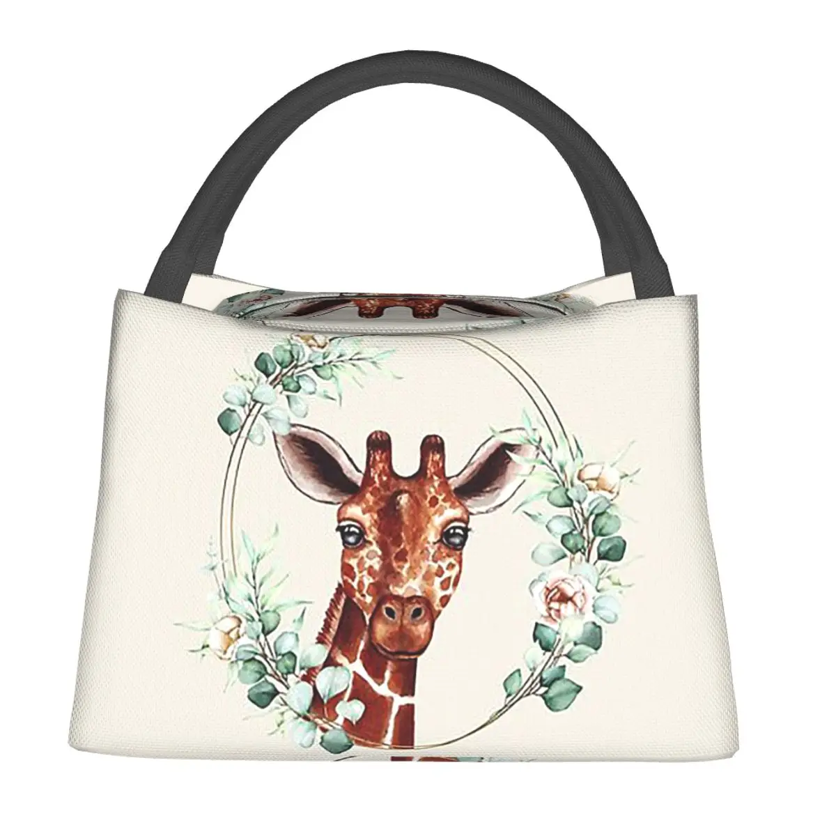 Giraffe With Floral Headpiece Lunch Bags Insulated Bento Box Lunch Tote Picnic Bags Cooler Thermal Bag for Woman Kids School