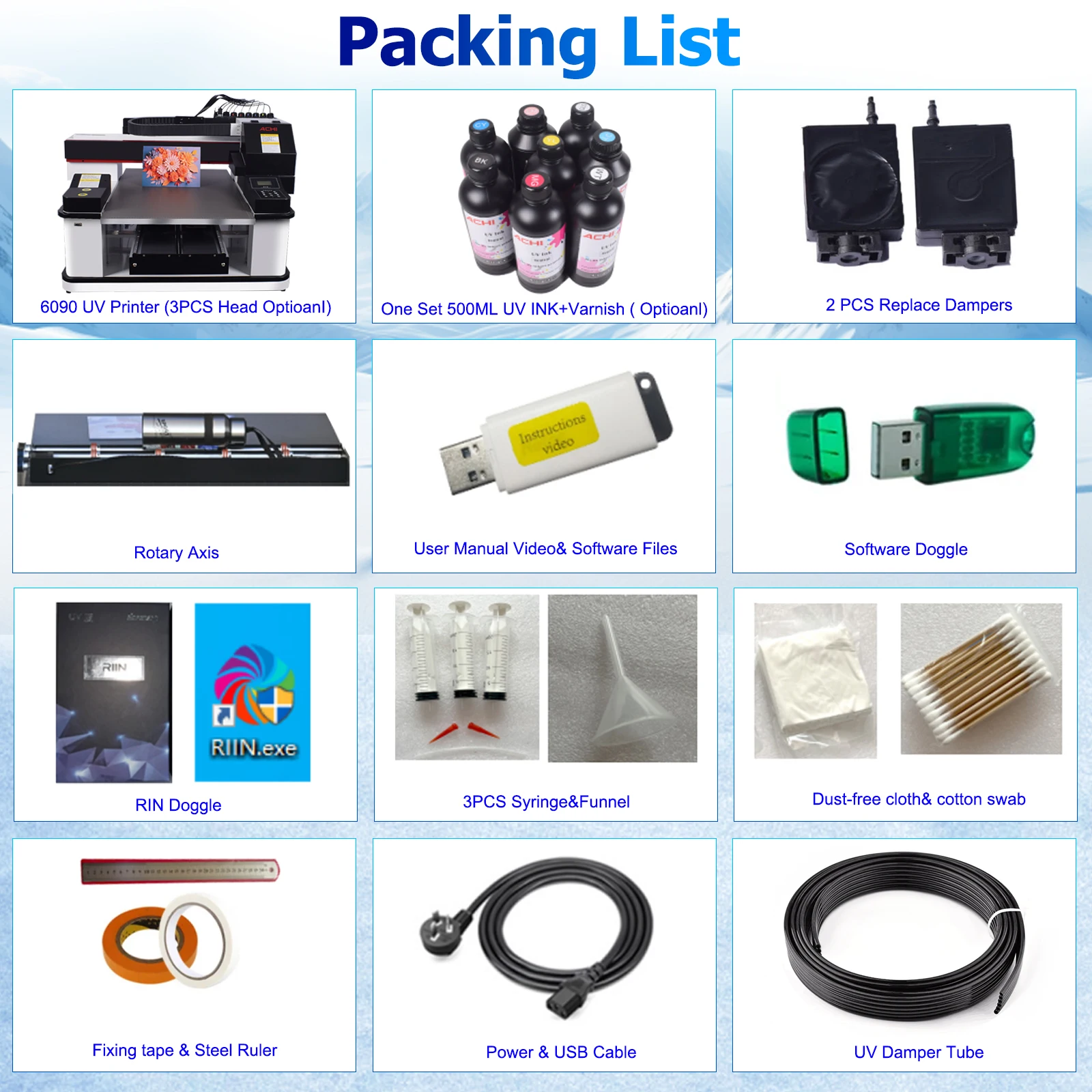 ACHI 6090 UV Printer with XP600*3 Printhead LED Flatbed Atolabelling UV Printer for Mobile Phone Case Leather Cards CD Crystal