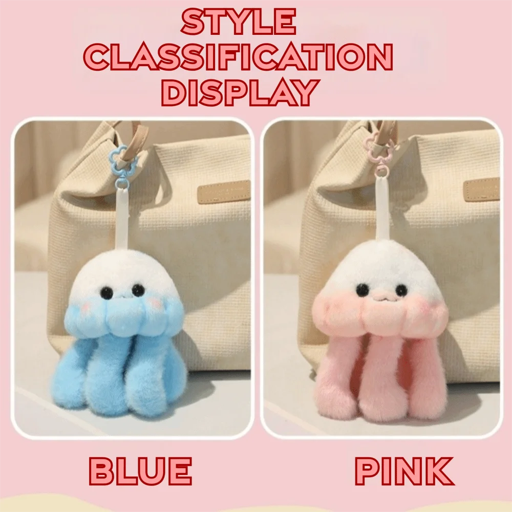 Kawaii Soft Jellyfish Plush Toy Cozy Pink Blue Jellyfish Plush Keychain Fluffy Flower Buckle Jellyfish Plushies Bag Charm