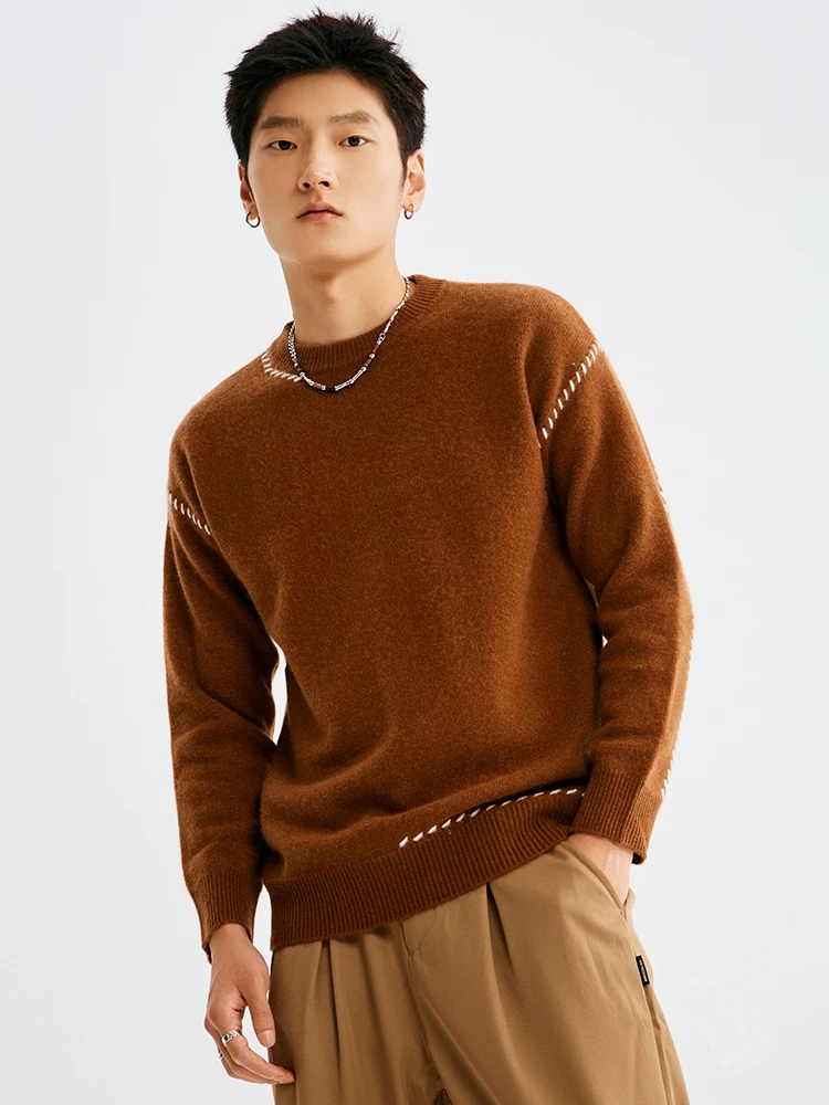 

Толстовка унисекс с круглым вырезом, пуловер из 100% чистой шерсти, трикотаж, свитер, осень-зима, кашемировое пальто, свободное, плотное, базовое, контрастного цвета