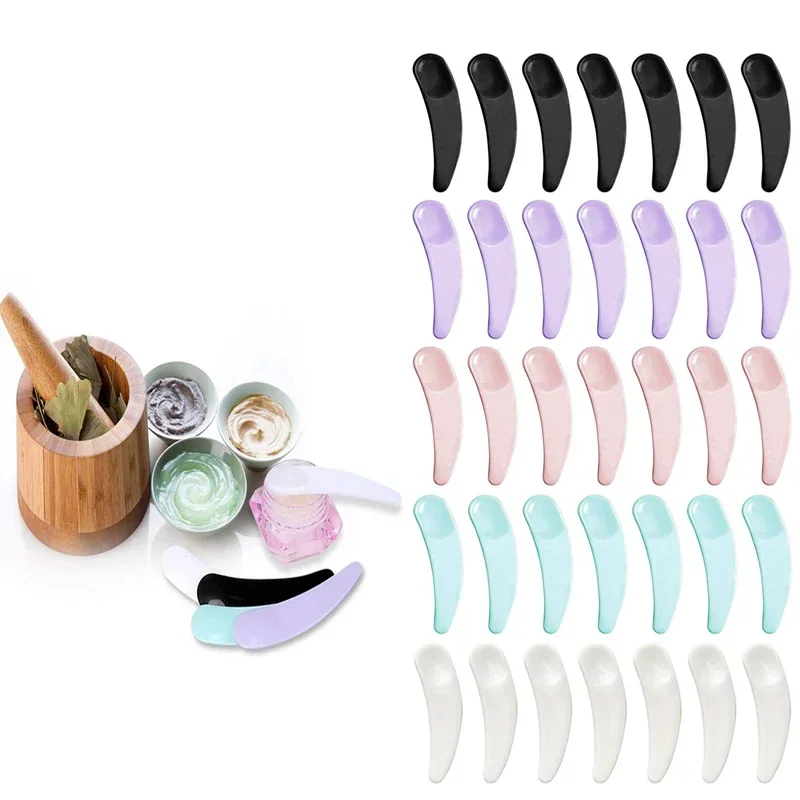 100Pcs Mini Curved Cosmetics Spatula Scoop Makeup Plastic  Spatula for Mixing and Sampling DIY Mask Tools Facial Cream Spoon