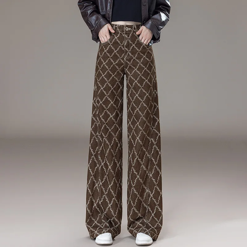 

Quilted Fashion Draped Loose Straight Pants Long Pants for Women Autumn New Korean Style High Waist Slimming Wide Leg Pants Tren