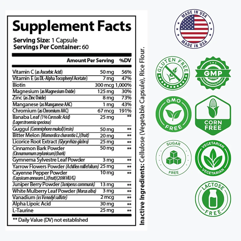 Containing Chromium, Biotin, Banana Leaves, Bitter Gourd, 60 Vegetable Capsules, 5 Ounces (approximately 141.7 Grams)