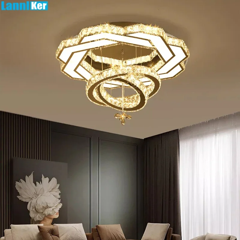 Lampu kristal Led minimalis Nordic, lampu langit-langit Led kristal minimalis mewah ruang makan ruang makan kamar tidur lampu langit-langit dekorasi rumah lampu liontin kristal