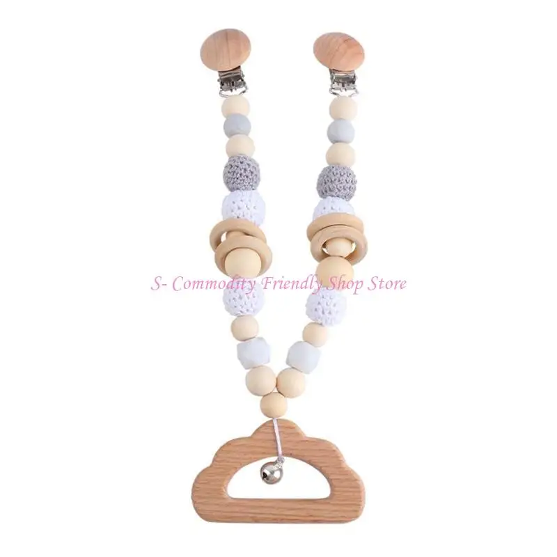 85AE Xe Đẩy Cho Bé Đồ Chơi Núm Vú Giả Dây Xích Xe Đẩy Động Lục Lạc Giường Chuông Bằng Gỗ Điều Dưỡng Răng Hàm Đậu Nành Sơ