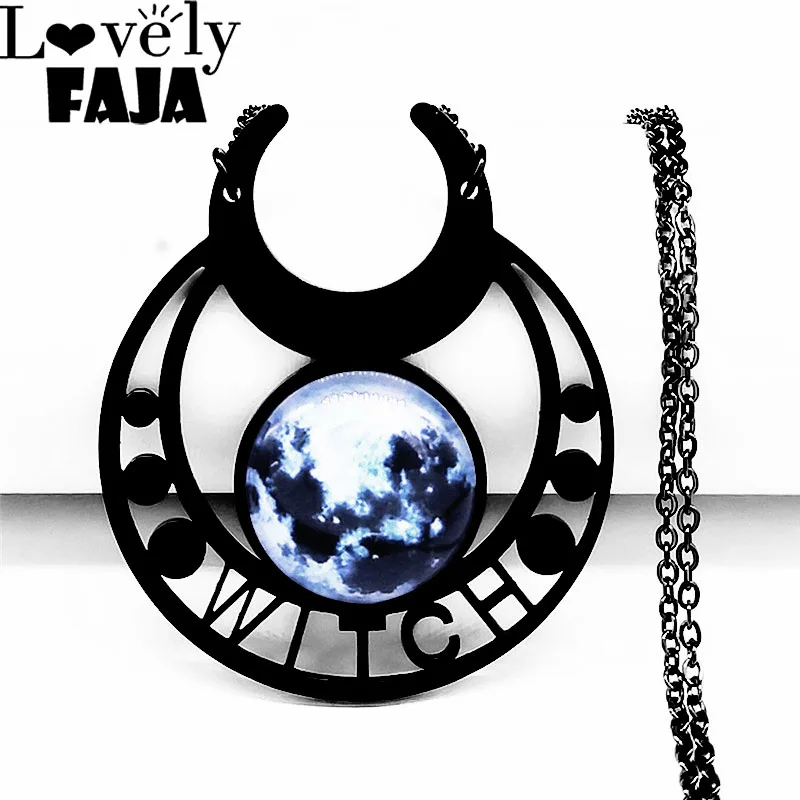 

Goth Witch Moon Divination Necklace for Women Stainless Steel Black Statement Necklaces Pendants Gothic Vintage Jewelry N4145S03