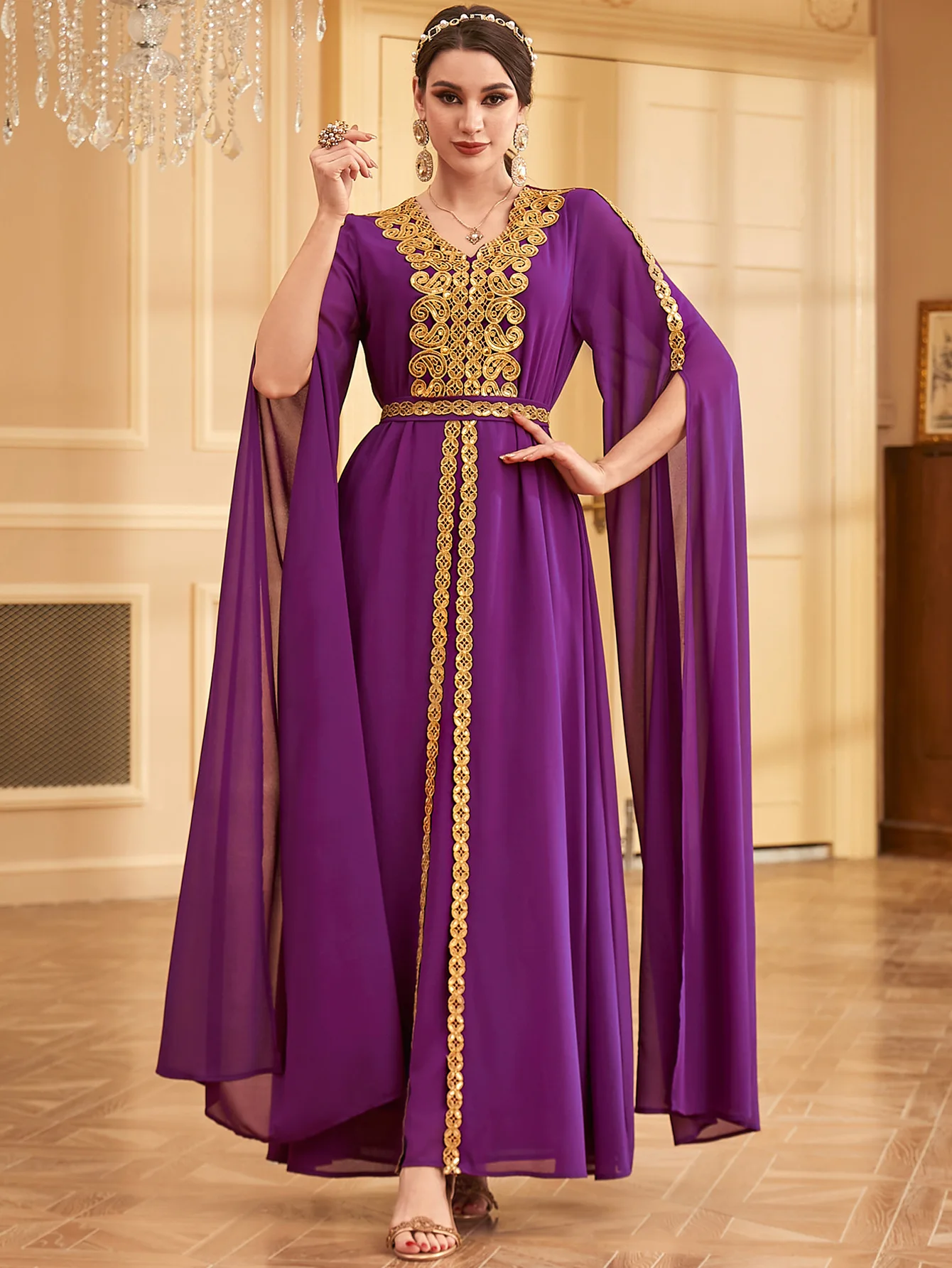 

Morocco Dubai Cape Sleeve Abaya for Women Muslim Long Dress Turkey Kaftan Djellaba Marocain Evening Party Gown Femme Vestidos