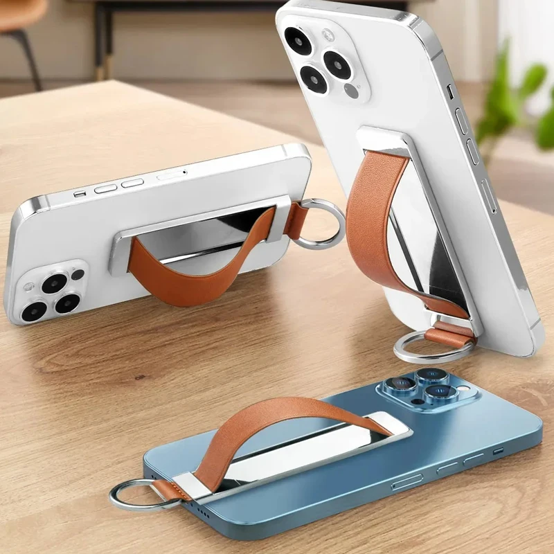 

Кожаный ремешок для мобильного телефона, держатель для iPhone 16, 15, 14, Xiaomi, Samsung, настольная задняя наклейка, подставка, регулируемый портативный кронштейн