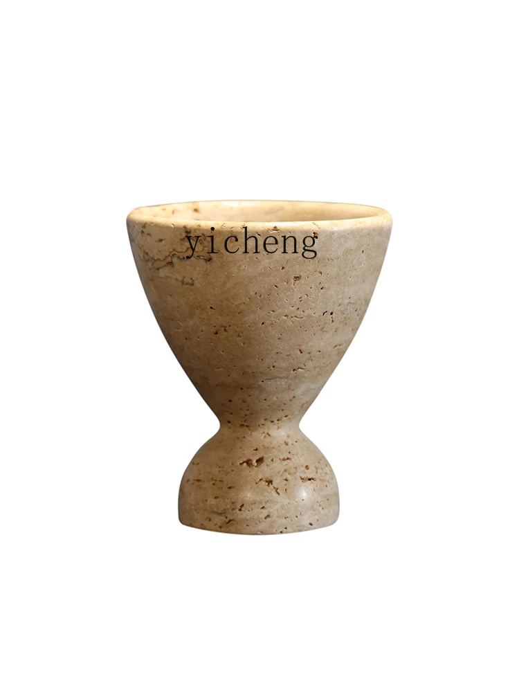 FY Travertine Incense Burner Small Vase Ornament Meditation Aromatherapy Crystal Stone Container Art Candle Holder